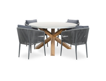 Nancy/Orlando antraciet dining tuinset | 4 personen | betonlook + touw | 135cm rond