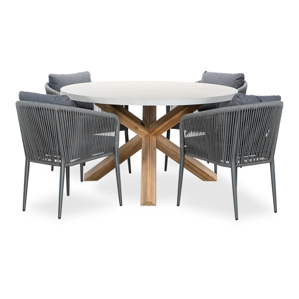 Nancy/Orlando antraciet dining tuinset | 4 personen | betonlook + touw | 135cm rond afbeelding