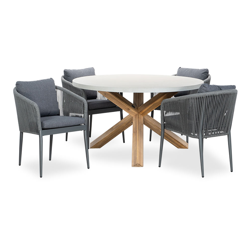 Nancy/Orlando antraciet dining tuinset | 4 personen | betonlook + touw | 135cm rond