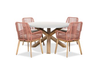 Nancy/Padua terra dining tuinset | 4 personen | betonlook + touw | 135cm rond