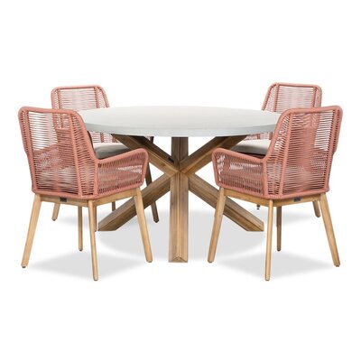 Nancy/Padua terra dining tuinset | 4 personen | betonlook + touw | 135cm rond