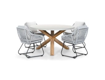 Nancy/Portofino grijs dining tuinset | 4 personen | betonlook + touw | 135cm rond