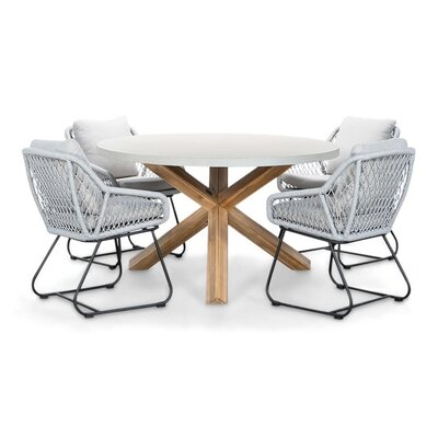 Nancy/Portofino grijs dining tuinset | 4 personen | betonlook + touw | 135cm rond