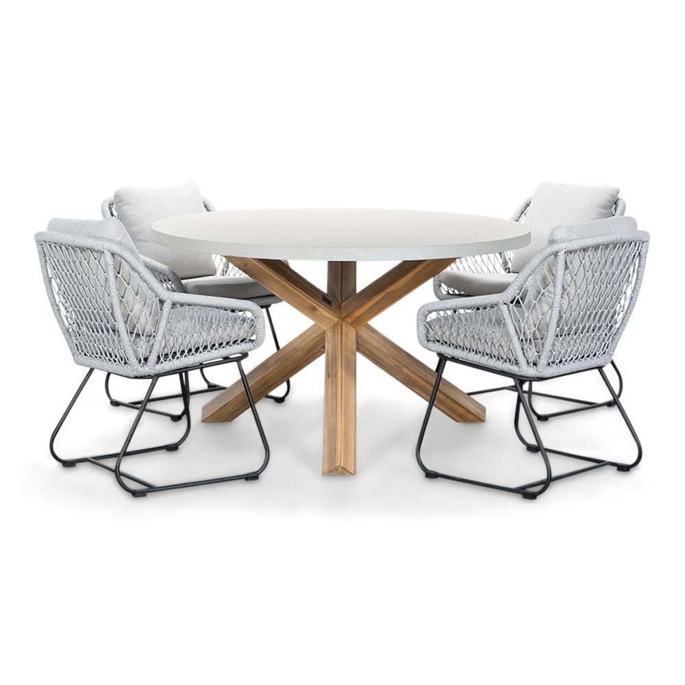 Nancy/Portofino grijs dining tuinset | 4 personen | betonlook + touw | 135cm rond