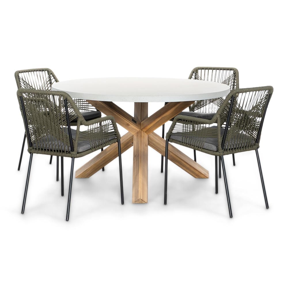 Nancy/Seville olijfgroen dining tuinset | 4 personen | betonlook + touw | 135cm rond afbeelding