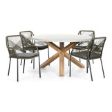 Nancy/Seville olijfgroen dining tuinset | 4 personen | betonlook + touw | 135cm rond