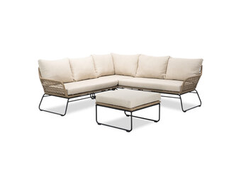 Potenza hoek loungeset 5 personen | aluminium + touw | Sahara Dust | 3-delig - 213x213cm