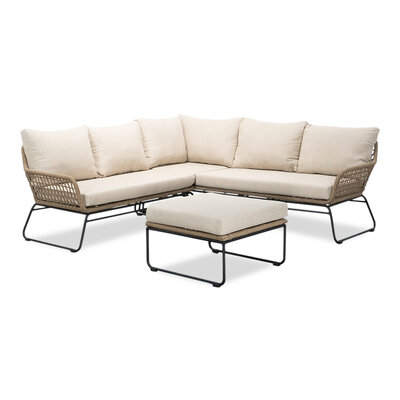 Potenza hoek loungeset 5 personen | aluminium + touw | Sahara Dust | 3-delig - 213x213cm