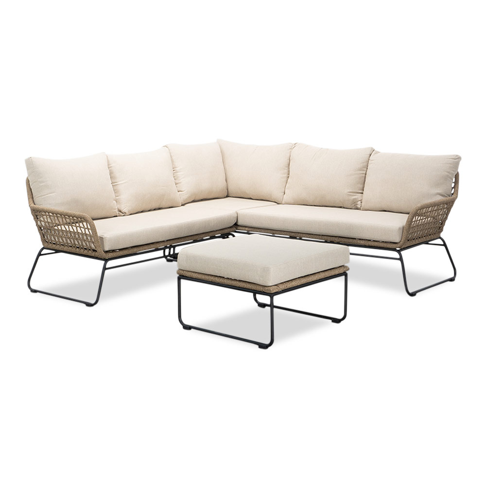 Potenza hoek loungeset 5 personen | aluminium + touw | Sahara Dust | 3-delig - 213x213cm
