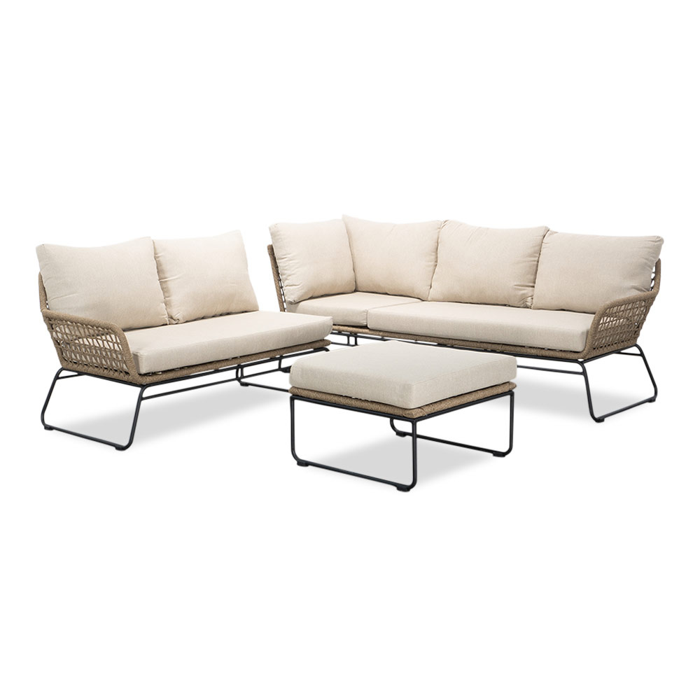 Potenza hoek loungeset 5 personen | aluminium + touw | Sahara Dust | 3-delig - 213x213cm