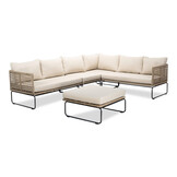 Tulum hoek loungeset met tussenmodule 6 personen | rvs + touw | Sahara Dust | 5-delig - 261x211cm