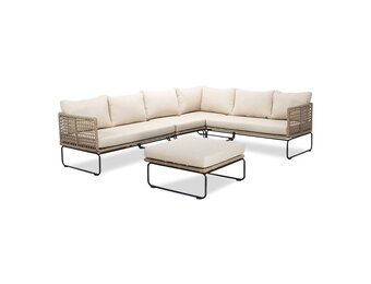 Tulum hoek loungeset met tussenmodule 6 personen | rvs + touw | Sahara Dust | 5-delig - 261x211cm
