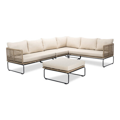Tulum hoek loungeset met tussenmodule 6 personen | rvs + touw | Sahara Dust | 5-delig - 261x211cm