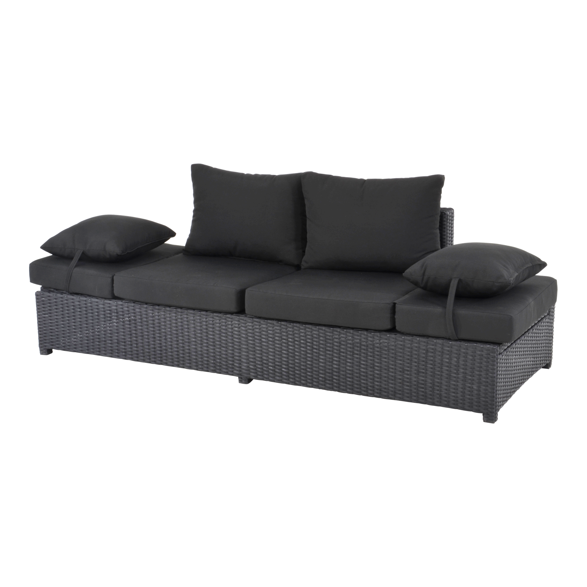 Roma loungebank | wicker | 210x80cm | zwart