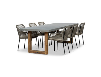 Lausanne/Seville zand dining tuinset | 6 personen | betonlook + touw | 250cm