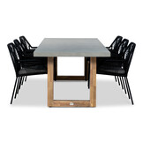 Lausanne/Seville zwart dining tuinset | 6 personen | betonlook + touw | 250cm