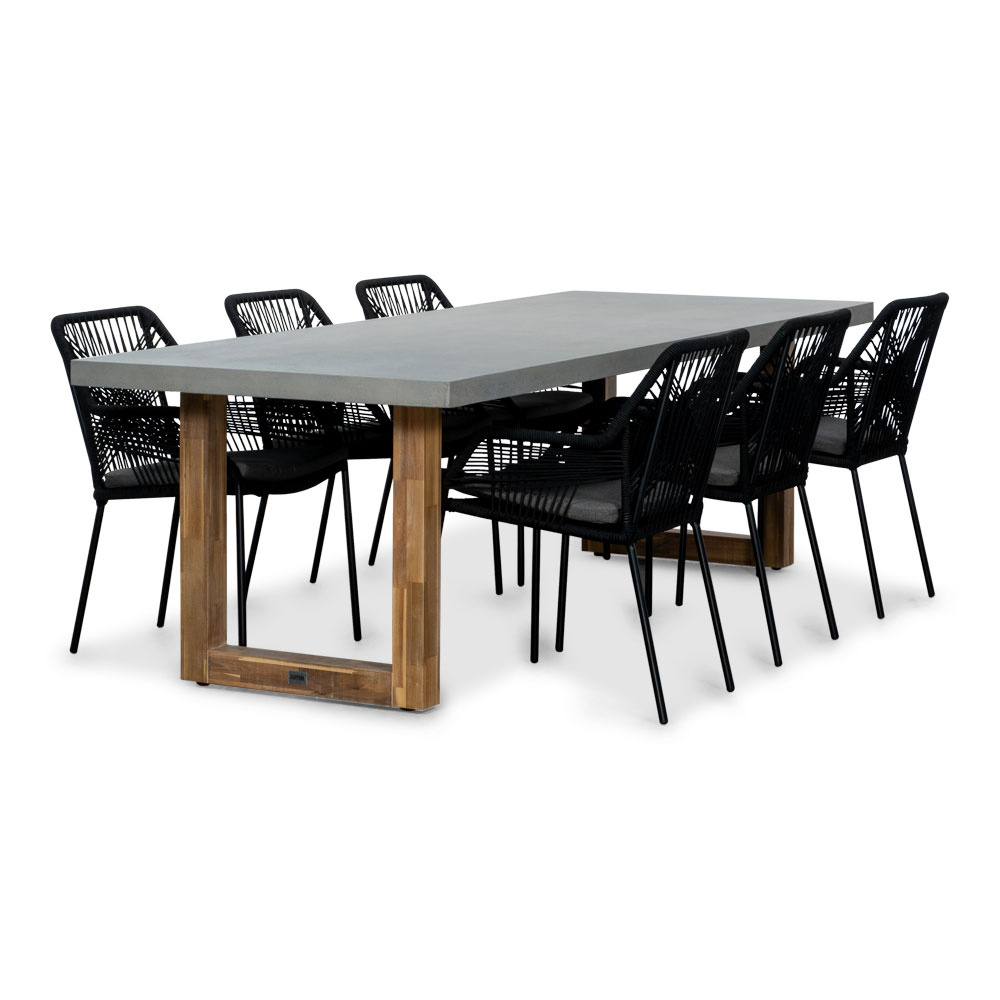 Lausanne/Seville zwart dining tuinset | 6 personen | betonlook + touw | 250cm afbeelding