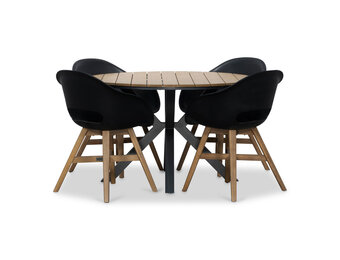 Cervo/Karlstad zwart dining tuinset | 4 personen | polywood | 120cm rond