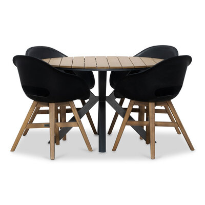 Cervo/Karlstad zwart dining tuinset | 4 personen | polywood | 120cm rond