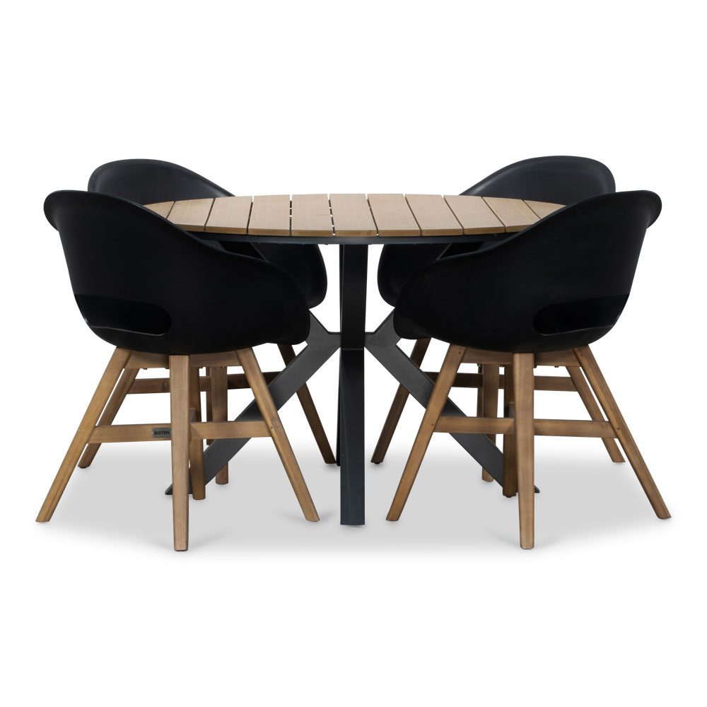 Cervo/Karlstad zwart dining tuinset | 4 personen | polywood | 120cm rond