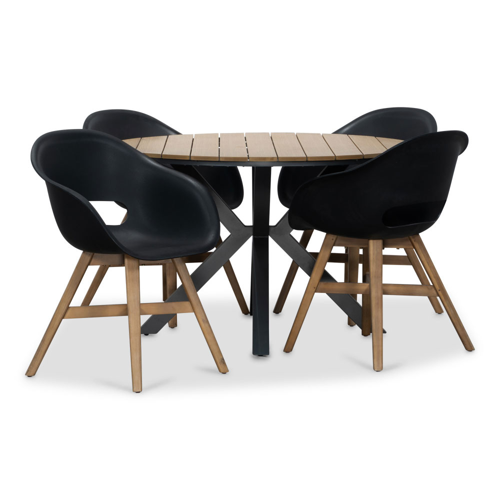 Cervo/Karlstad zwart dining tuinset | 4 personen | polywood | 120cm rond