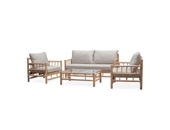 Costa Rica stoel-bank loungeset 4 personen | hardhout | Bamboo taupe | 4-delig