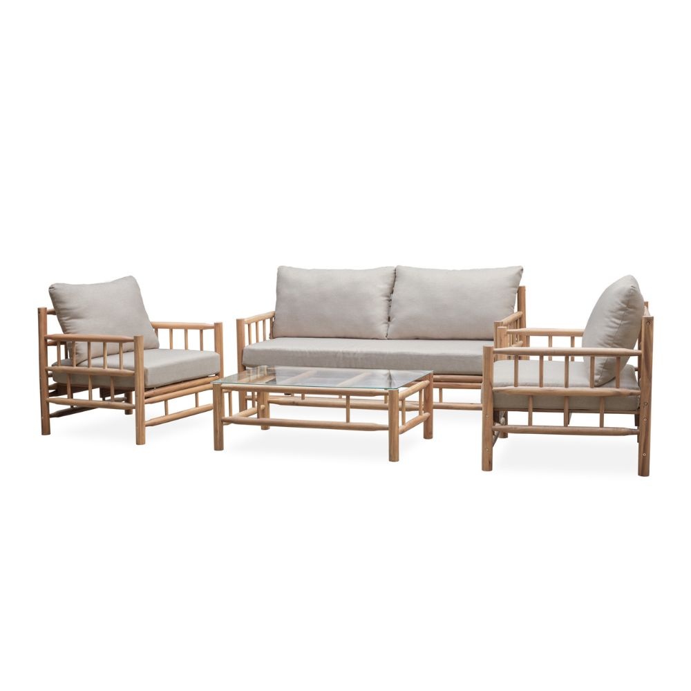 Costa Rica stoel-bank loungeset 4 personen | hardhout | Bamboo taupe | 4-delig