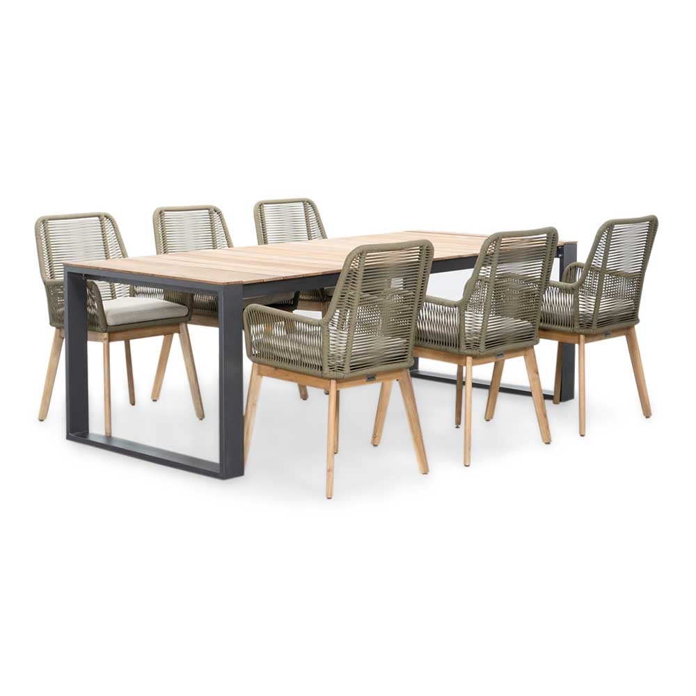 Atlanta/Padua olijfgroen dining tuinset | 6 personen | teakhout + touw | 218cm