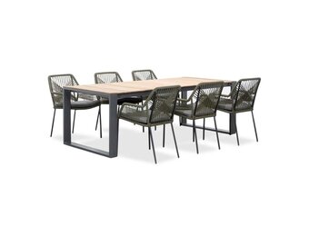 Atlanta/Seville olijfgroen dining tuinset | 6 personen | teakhout + touw | 218cm