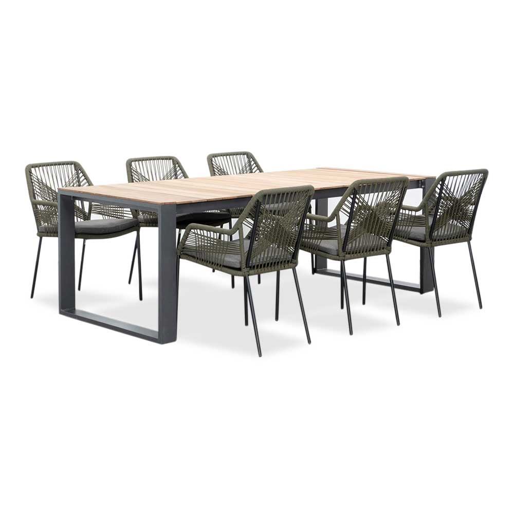 Atlanta/Seville olijfgroen dining tuinset | 6 personen | teakhout + touw | 218cm