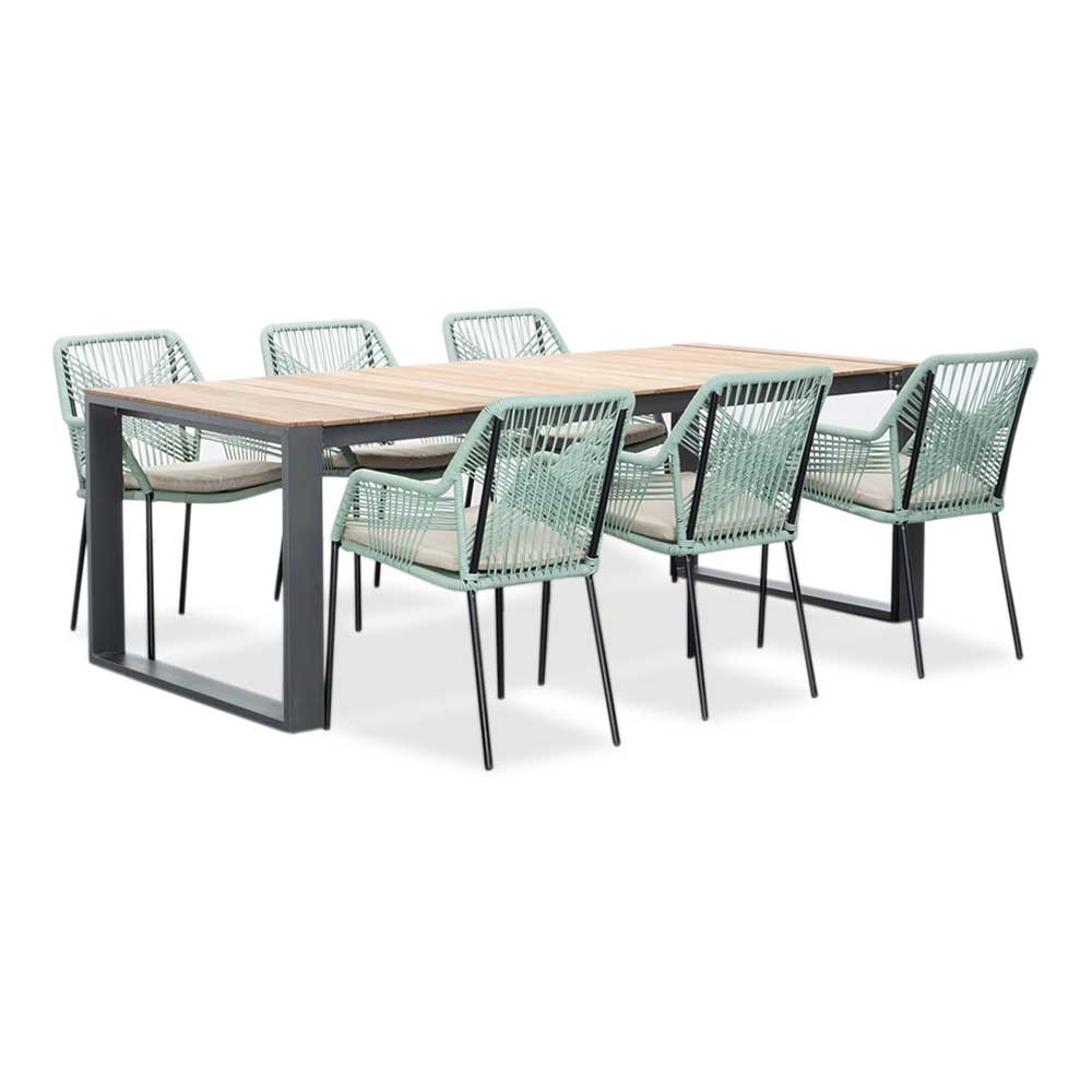 Atlanta/Seville mint dining tuinset | 6 personen | teakhout + touw | 218cm