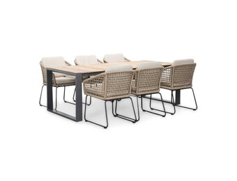 Atlanta/Tulum Sahara Dust dining tuinset | 6 personen | teakhout + touw | 218cm