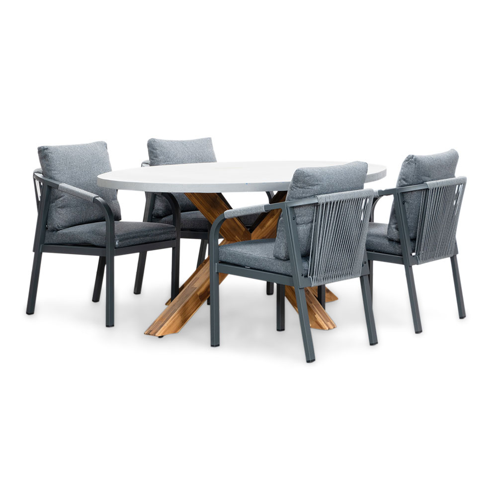 Livorno/Calgary antraciet dining tuinset | 4 personen | betonlook + touw | 200cm ovaal