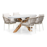 Livorno/Dakota beige/wit dining tuinset | 4 personen | betonlook + touw | 200cm ovaal