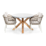 Livorno/Dakota beige/wit dining tuinset | 4 personen | betonlook + touw | 200cm ovaal