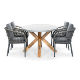 Livorno/Dakota grijs dining tuinset | 4 personen | betonlook + touw | 200cm ovaal
