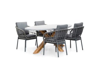 Livorno/Dakota grijs dining tuinset | 4 personen | betonlook + touw | 200cm ovaal