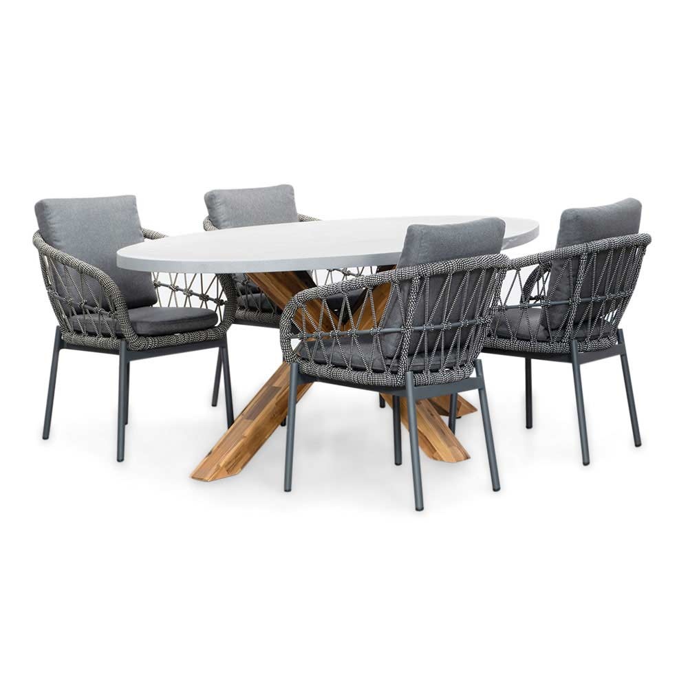 Livorno/Dakota grijs dining tuinset | 4 personen | betonlook + touw | 200cm ovaal
