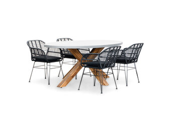 Livorno/Napels dining tuinset | 4 personen | betonlook + wicker | 200cm ovaal