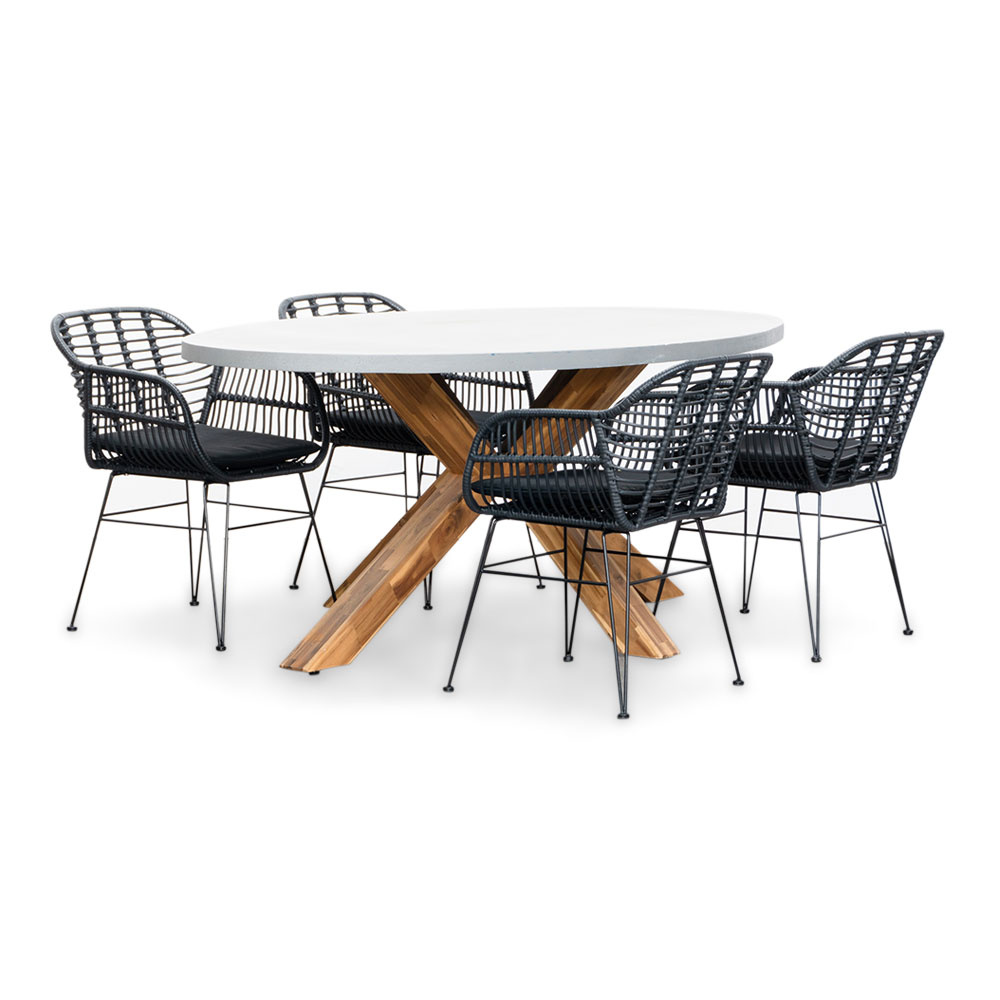 Livorno/Napels dining tuinset | 4 personen | betonlook + wicker | 200cm ovaal