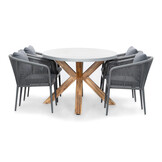 Livorno/Orlando antraciet dining tuinset | 4 personen | betonlook + touw | 200cm ovaal