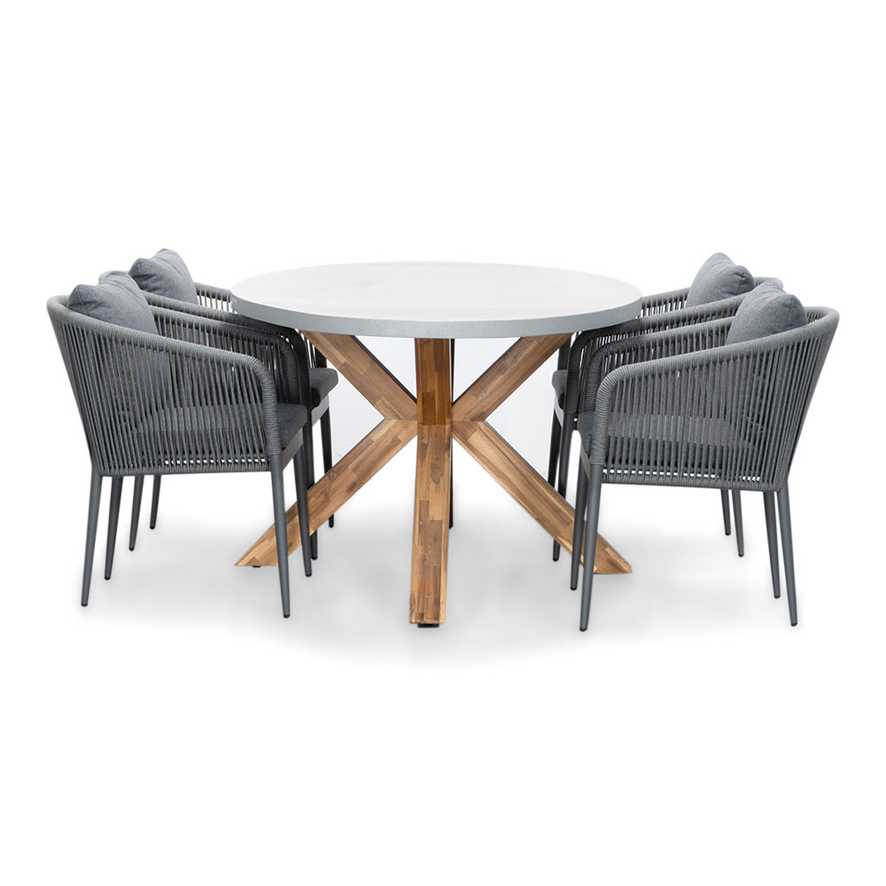 Livorno/Orlando antraciet dining tuinset | 4 personen | betonlook + touw | 200cm ovaal