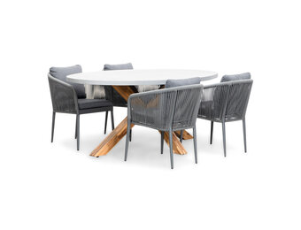 Livorno/Orlando antraciet dining tuinset | 4 personen | betonlook + touw | 200cm ovaal