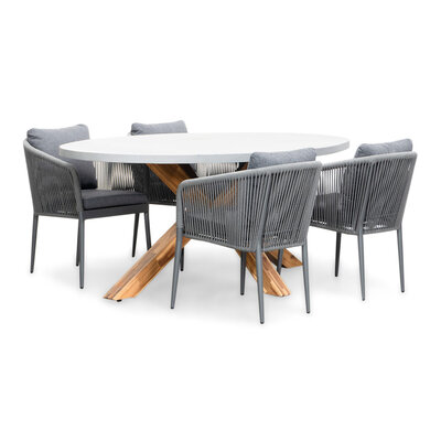 Livorno/Orlando antraciet dining tuinset | 4 personen | betonlook + touw | 200cm ovaal