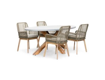 Livorno/Padua olijfgroen dining tuinset | 4 personen | betonlook + touw | 200cm ovaal