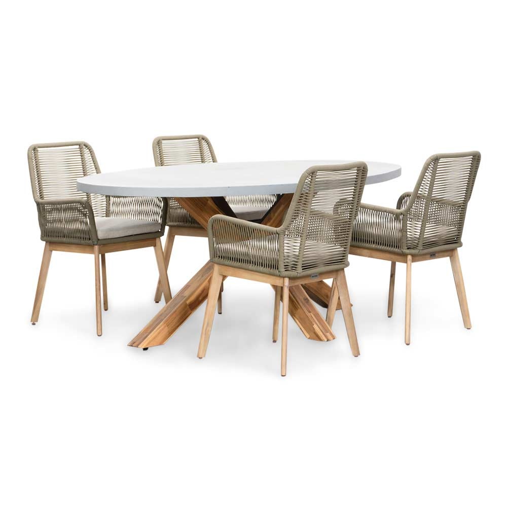 Livorno/Padua olijfgroen dining tuinset | 4 personen | betonlook + touw | 200cm ovaal afbeelding