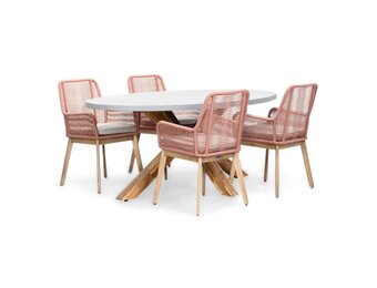 Livorno/Padua terra dining tuinset | 4 personen | betonlook + touw | 200cm ovaal