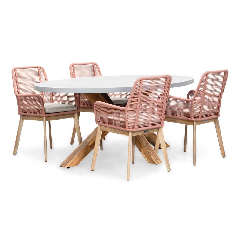 Livorno/Padua terra dining tuinset | 4 personen | betonlook + touw | 200cm ovaal