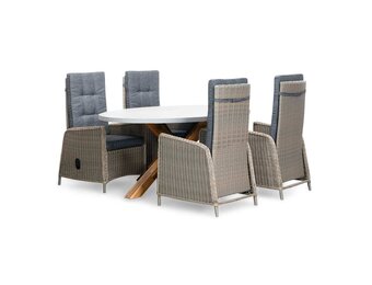 Livorno/Rennes dining tuinset | 4 personen | betonlook + wicker | 200cm ovaal