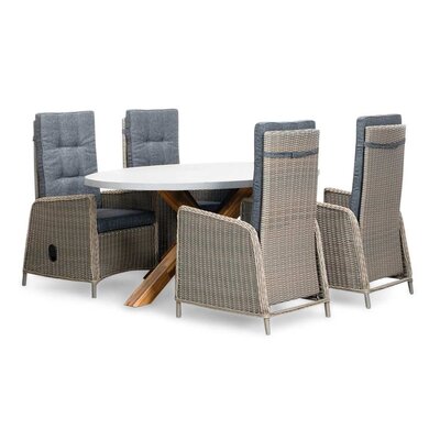 Livorno/Rennes dining tuinset | 4 personen | betonlook + wicker | 200cm ovaal